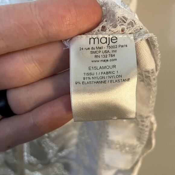 Maje White Lamour Diamond Lace Boatneck Sheer Blouse Size 1 / Small - Picture 8 of 12